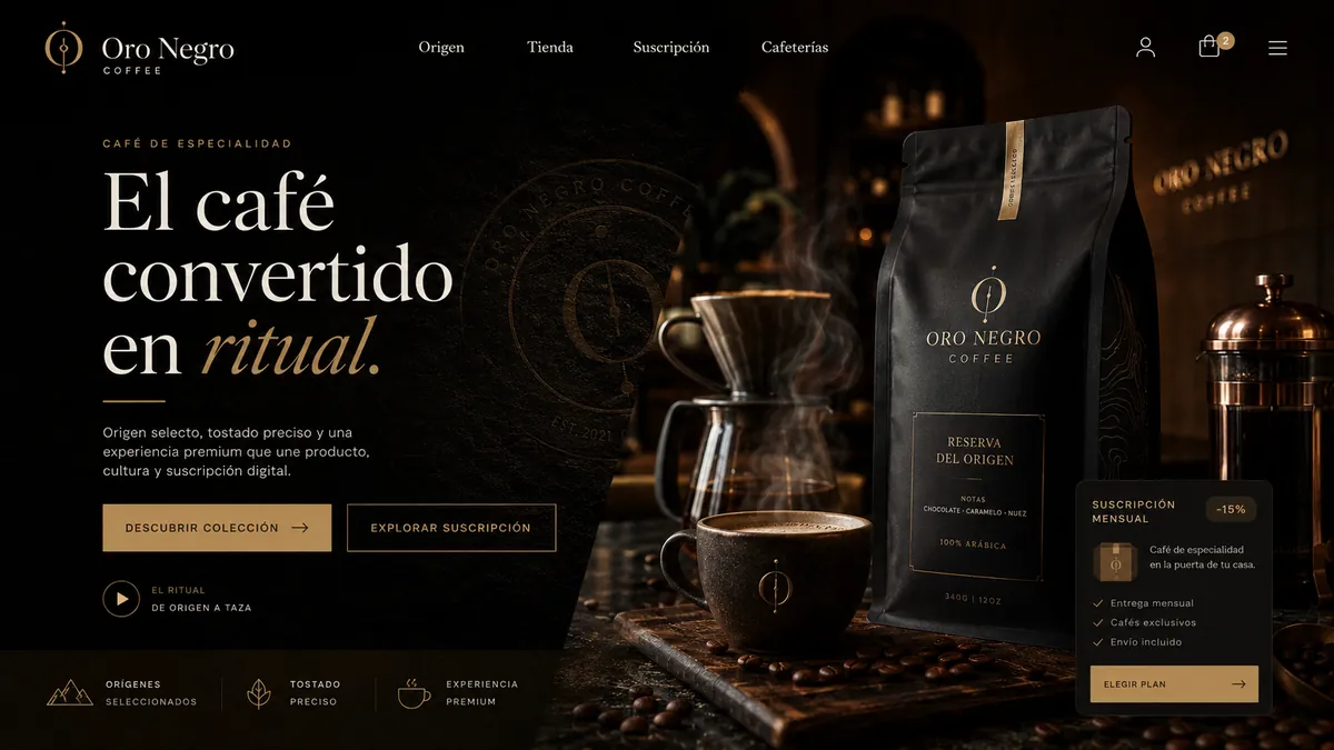 Landing page de Oro Negro Coffee diseñada por Euforia
